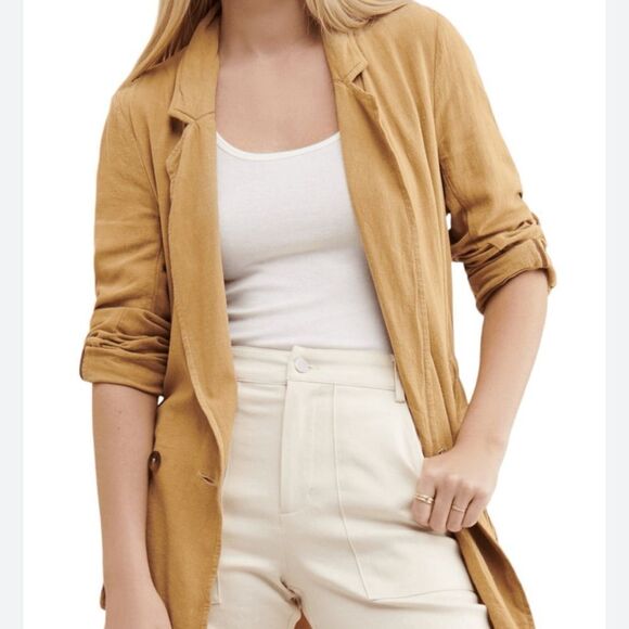 Free People Charley Blazer Tan Jacket button size S - Picture 3 of 12